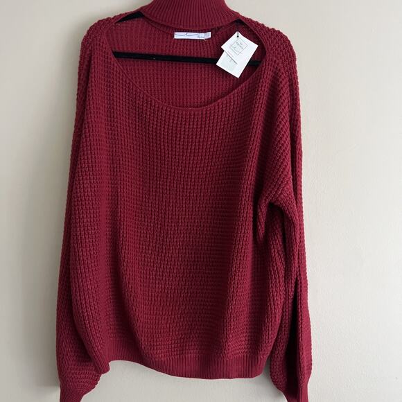 NWT By Egreis Color: Raspberry, 100% Acrylic Scoop CUT-OUT Neck, Sweater, Large - Picture 1 of 16